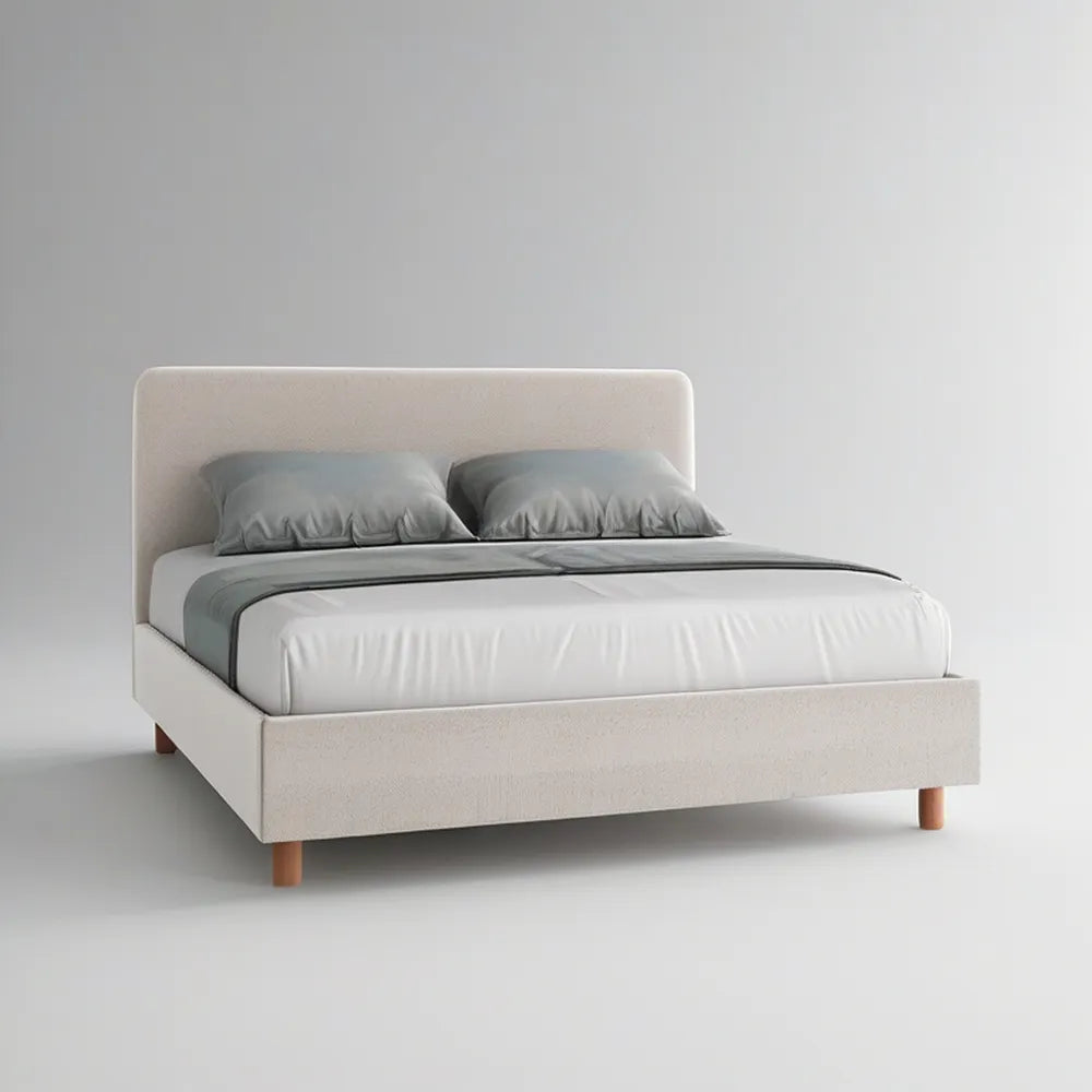 Cama de Casal Estofada Bege Claro 160 x 200 cm