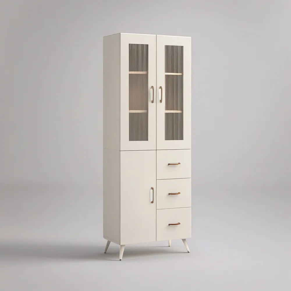 Móvel Alto de Arrumação em MDF Branco com Vidro Canelado, 80 x 40 x 180 cm