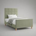 Cama Individual Estofada Verde-Claro 90 x 190 cm com Cabeceira Acolchoada