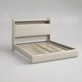 Cama Individual 90 x 190 cm com Estrado de Ripas e Cabeceira Estofada Creme