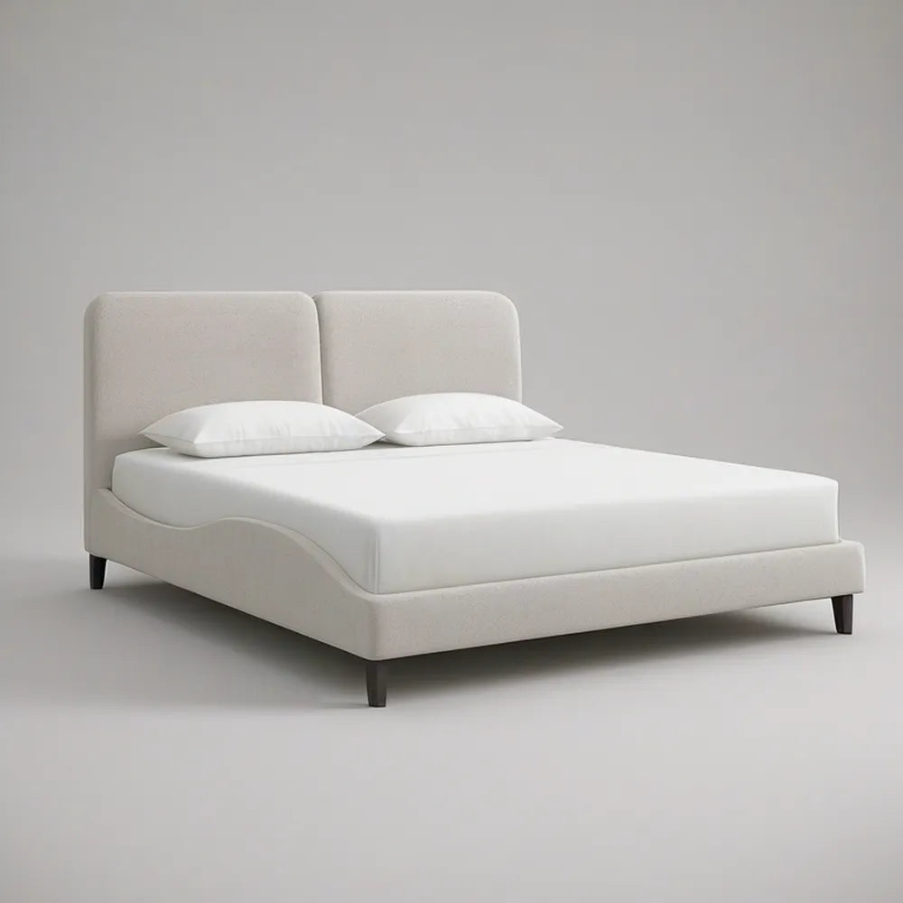 Cama de Casal Estofada Bege 160 x 200 cm com Cabeceira Dupla