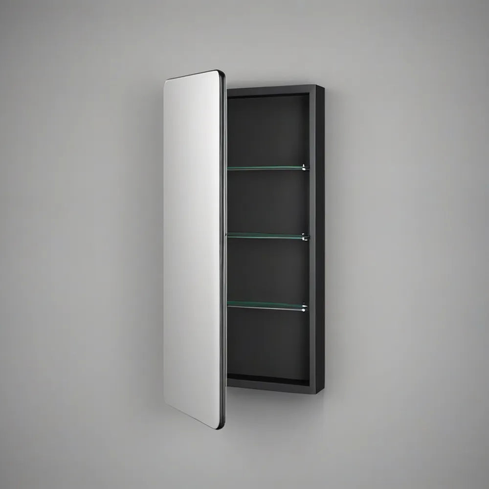 Armário suspenso em alumínio preto com porta espelhada, 40 x 12 x 80 cm