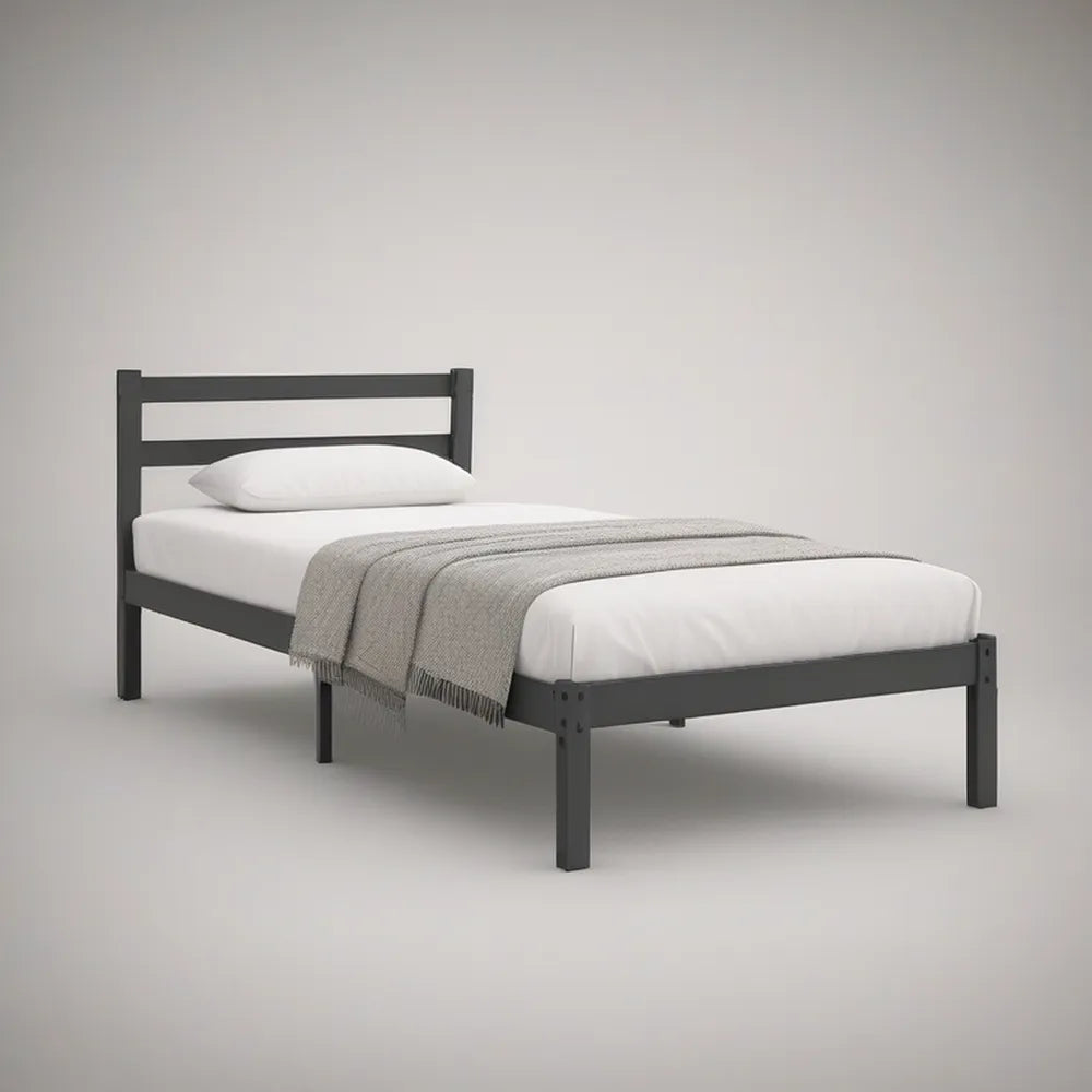 Cama Individual em Aço Carbono Preto 90 x 190 cm com Estrado e Cabeceira