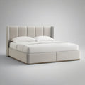 Cama de Casal Estofada Bege Claro com Cabeceira Acolchoada para Colchão 160 x 200 cm