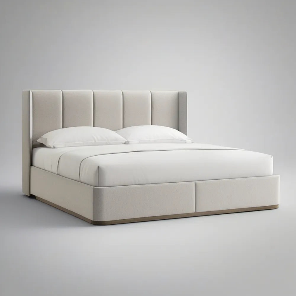 Cama de Casal Estofada Bege Claro com Cabeceira Acolchoada para Colchão 160 x 200 cm