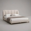 Cama de Casal Estofada Bege 160 x 200 cm com Cabeceira Curva