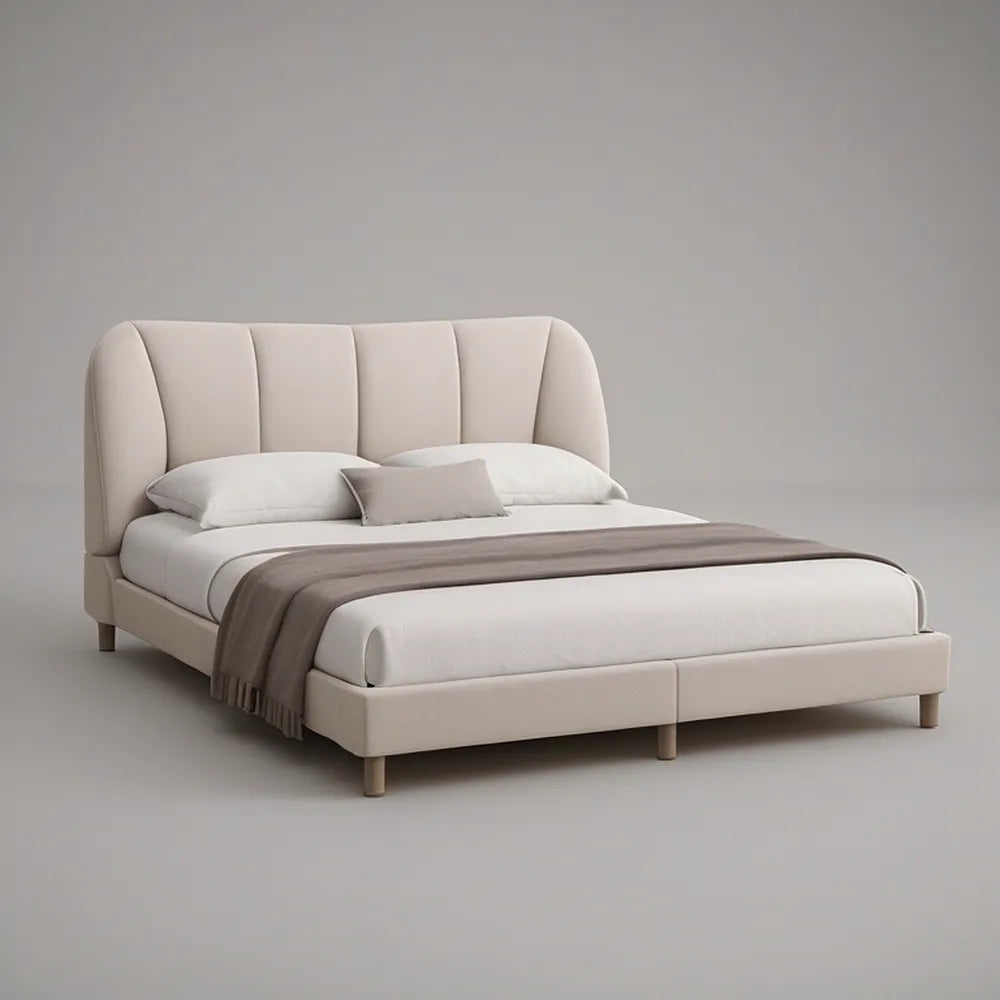 Cama de Casal Estofada Bege 160 x 200 cm com Cabeceira Curva