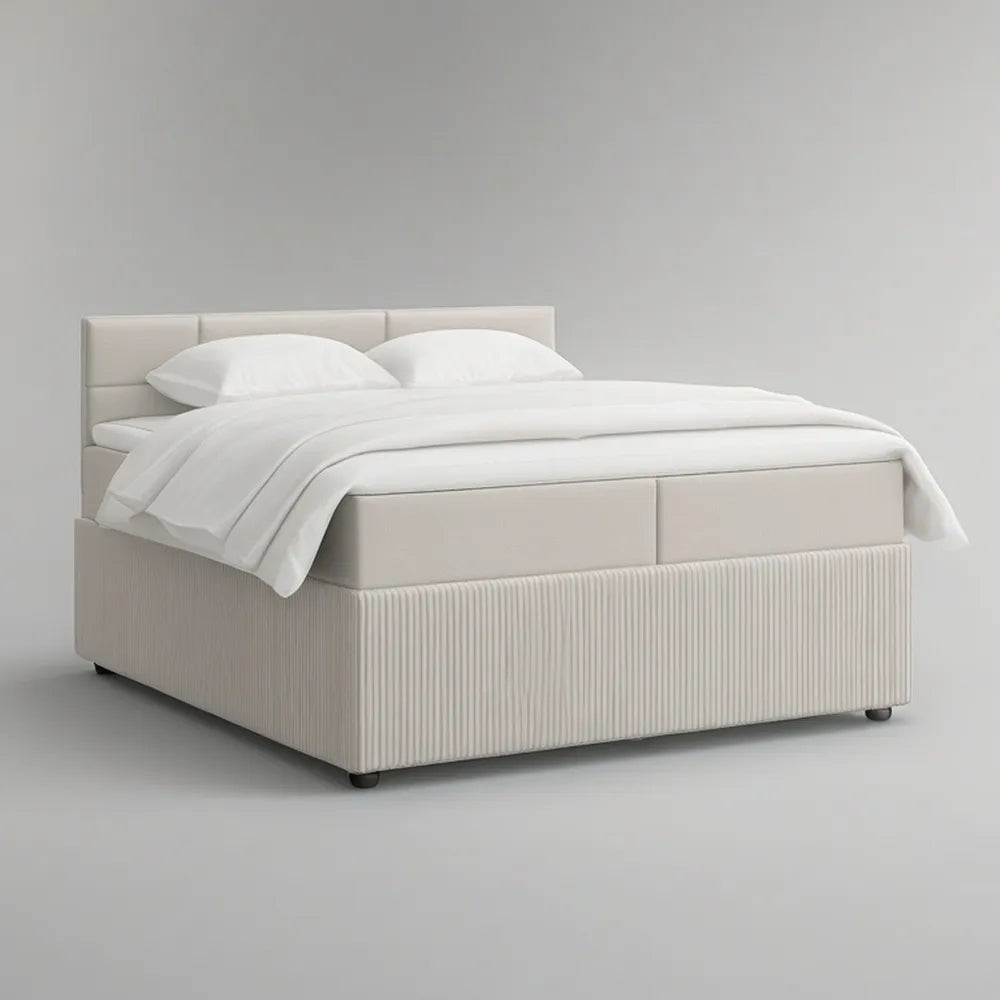 Cama de Casal Estofada Bege-claro com Estrado 160 x 200 cm