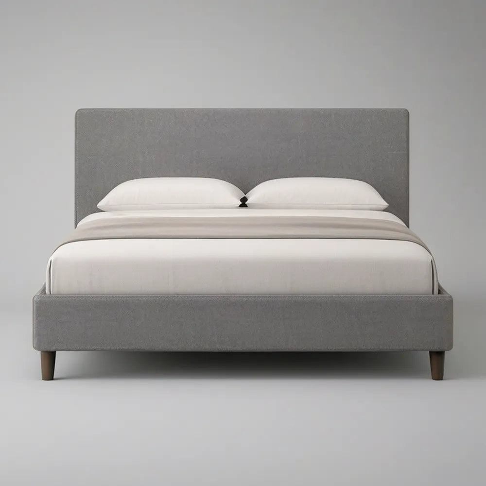 Cama de Casal Estofada Cinzenta 160 x 200 cm com Cabeceira Acolchoada