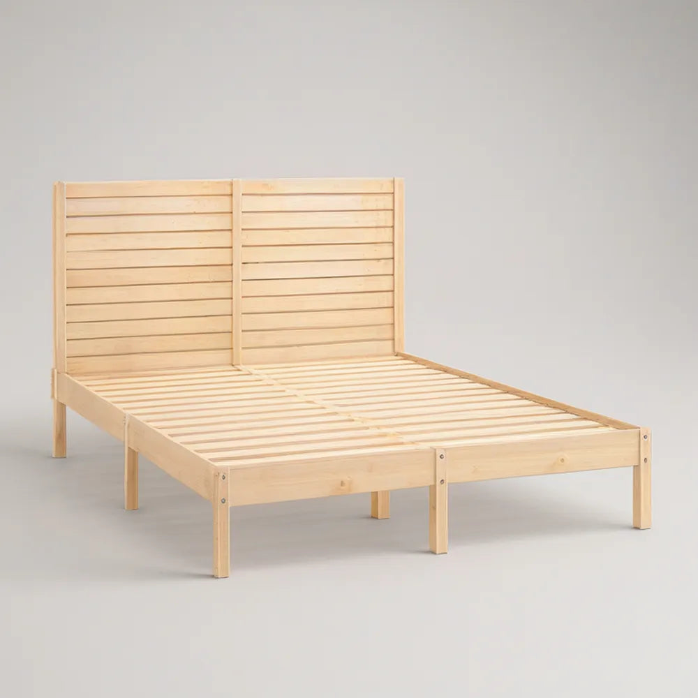 Cama de Casal em Madeira Maciça de Pinheiro Natural 160 x 200 cm