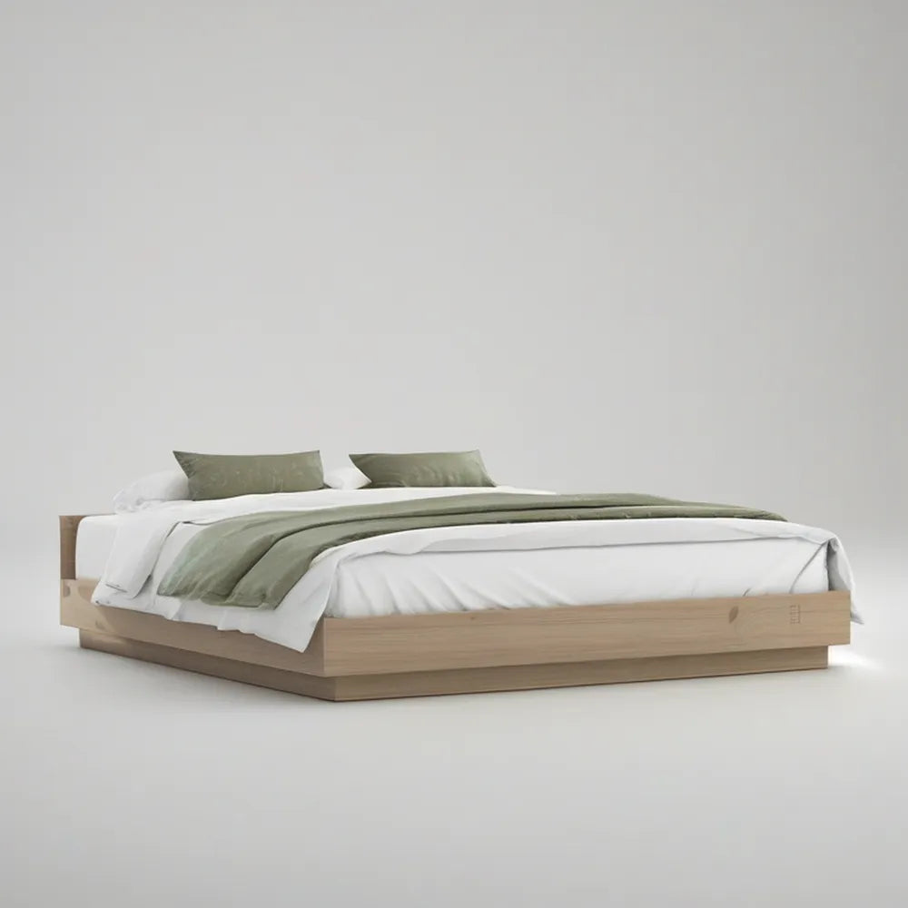 Cama de Casal com Estrado em Pinho Maciço Natural 160 x 200 cm