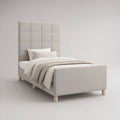 Cama Individual Estofada Bege Claro 90 x 200 cm com Cabeceira Acolchoada