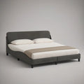 Cama de Casal Estofada Cinzento-Escuro para Colchão 160 x 200 cm, 214 x 172 x 100 cm