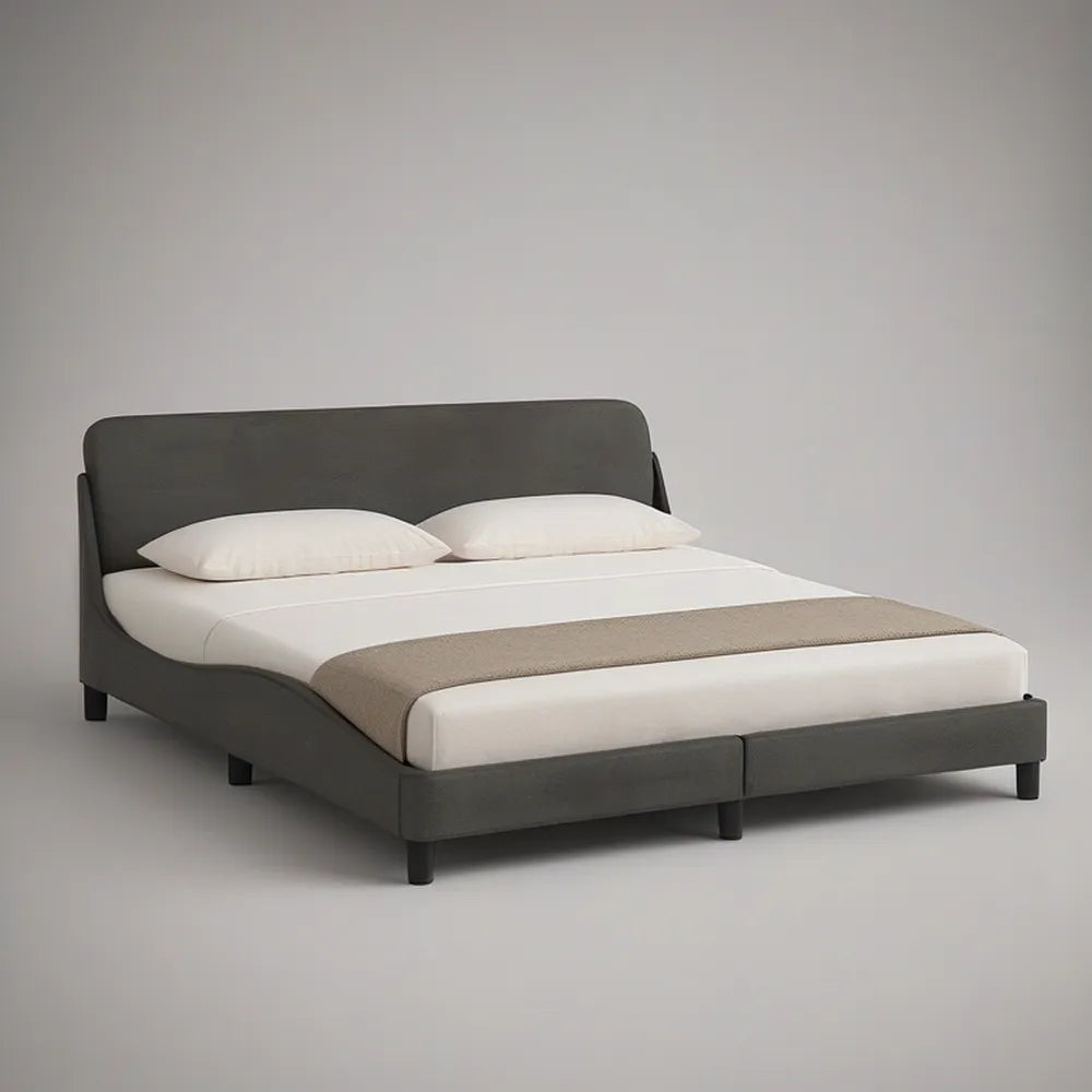 Cama de Casal Estofada Cinzento-Escuro para Colchão 160 x 200 cm, 214 x 172 x 100 cm