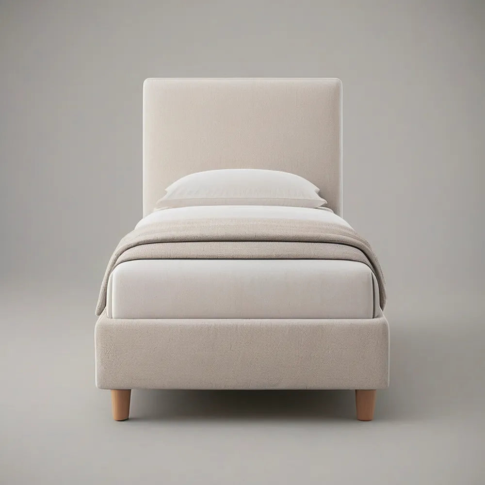 Cama individual estofada bege em poliéster para colchão 90 x 200 cm, 210 x 100 x 110 cm