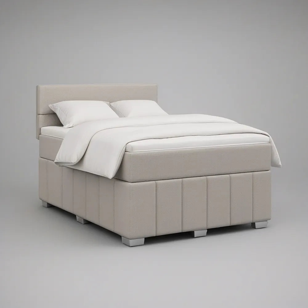 Cama de Casal Estofada Bege com Cabeceira Retangular para Colchão 160 x 200 cm