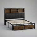 Cama de Casal 160 x 200 cm com Cabeceira, Prateleiras e 2 Gavetas em Preto e Castanho Escuro