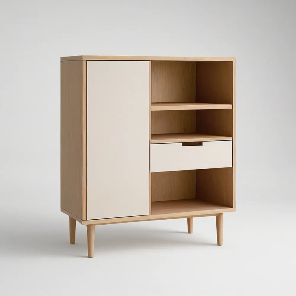 Armário Alto em MDF Carvalho Natural e Branco 80 x 40 x 120 cm