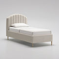 Cama Individual Estofada Bege e Dourada 90 x 190 cm com Cabeceira Arqueada