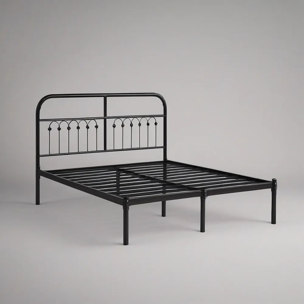 Cama de Casal em Metal Preto para Colchão 140 x 190 cm