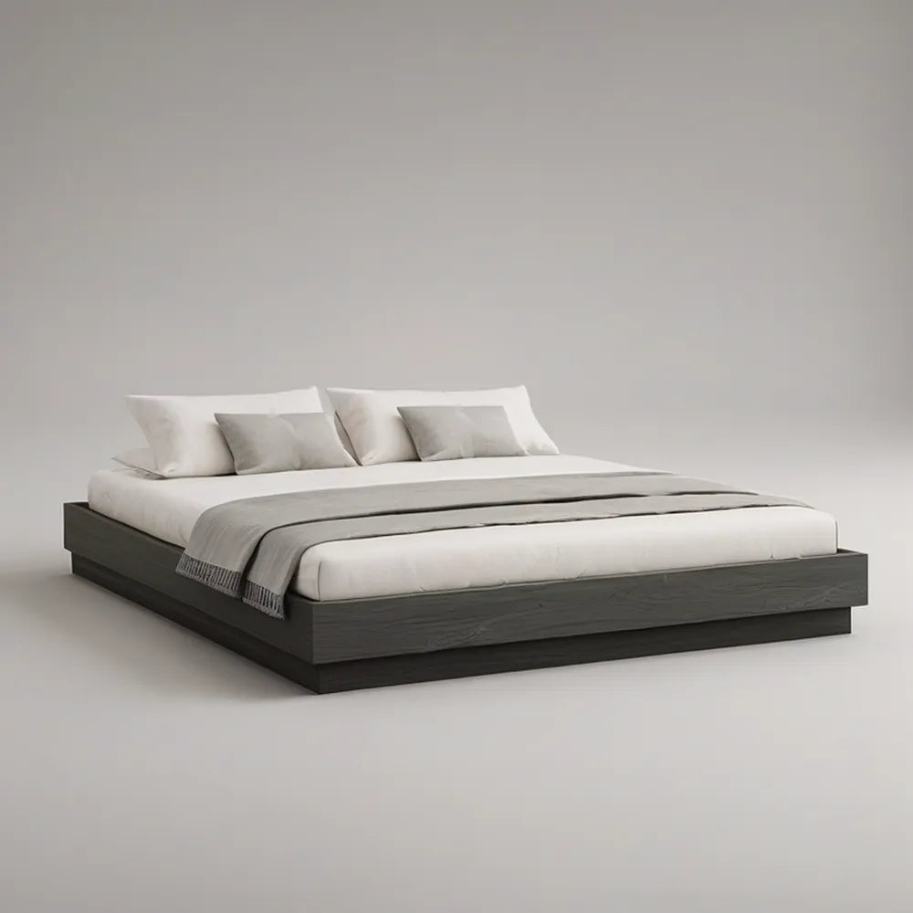 Cama de Casal Baixa em MDF Cinzento-Escuro 160 x 200 cm