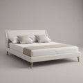 Cama de Casal Estofada Bege 160 x 200 cm com Pés em Madeira Natural
