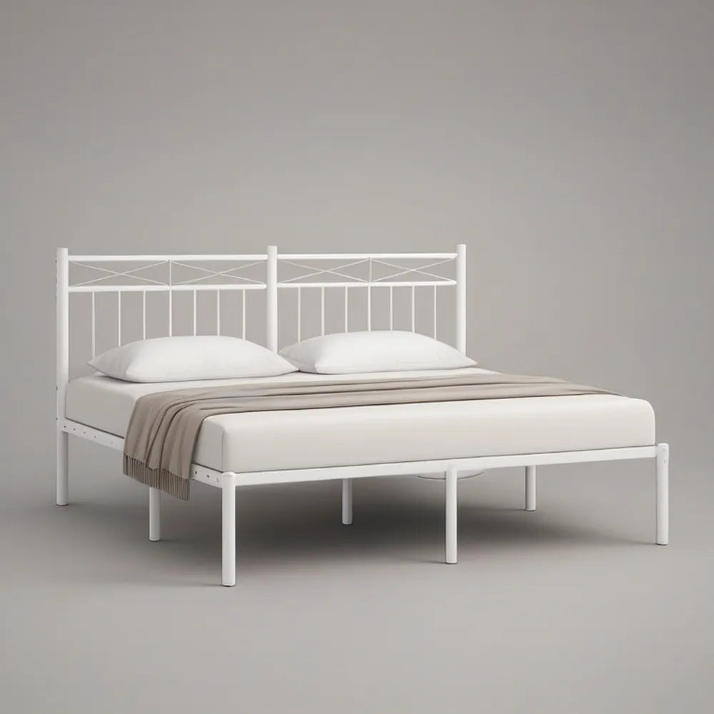 Cama de Casal em Aço Branco para Colchão 160 x 200 cm