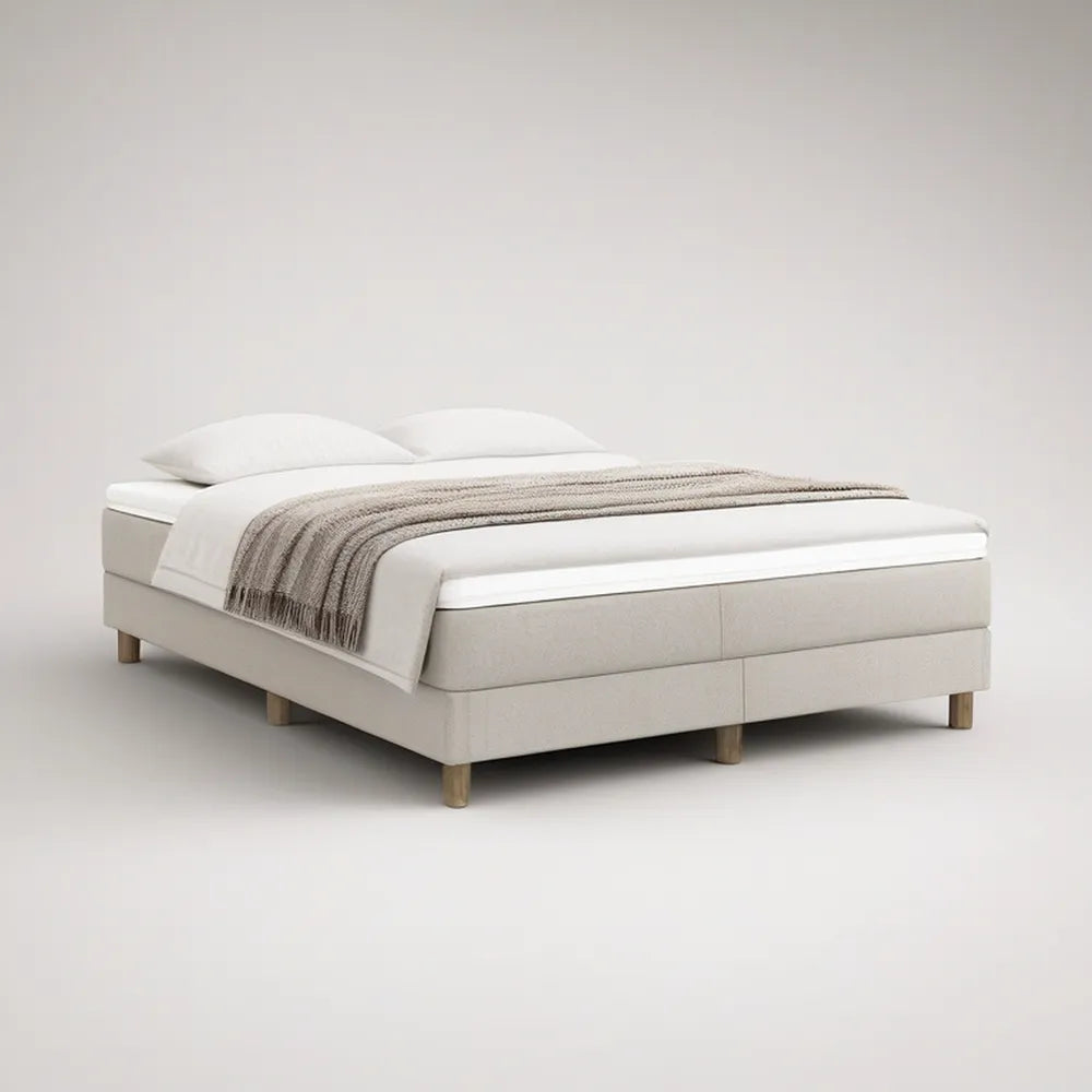 Cama Estofada Bege para Colchão 160 x 200 cm, 168 x 208 x 35 cm